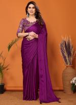 Polyster Magenta Party Wear Printed Saree